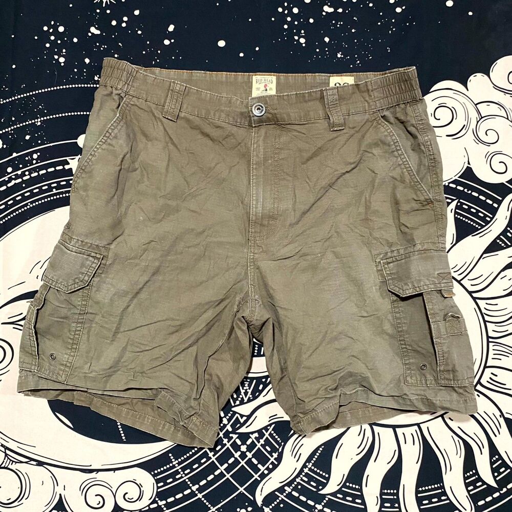 RedHead Cargo Shorts Mens 38 Green Ripstop Casual Workwear Utility Summer Travel